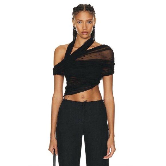 Christopher Esber Veiled Top in Black Silk Off Shoulder - Picture 1 of 5